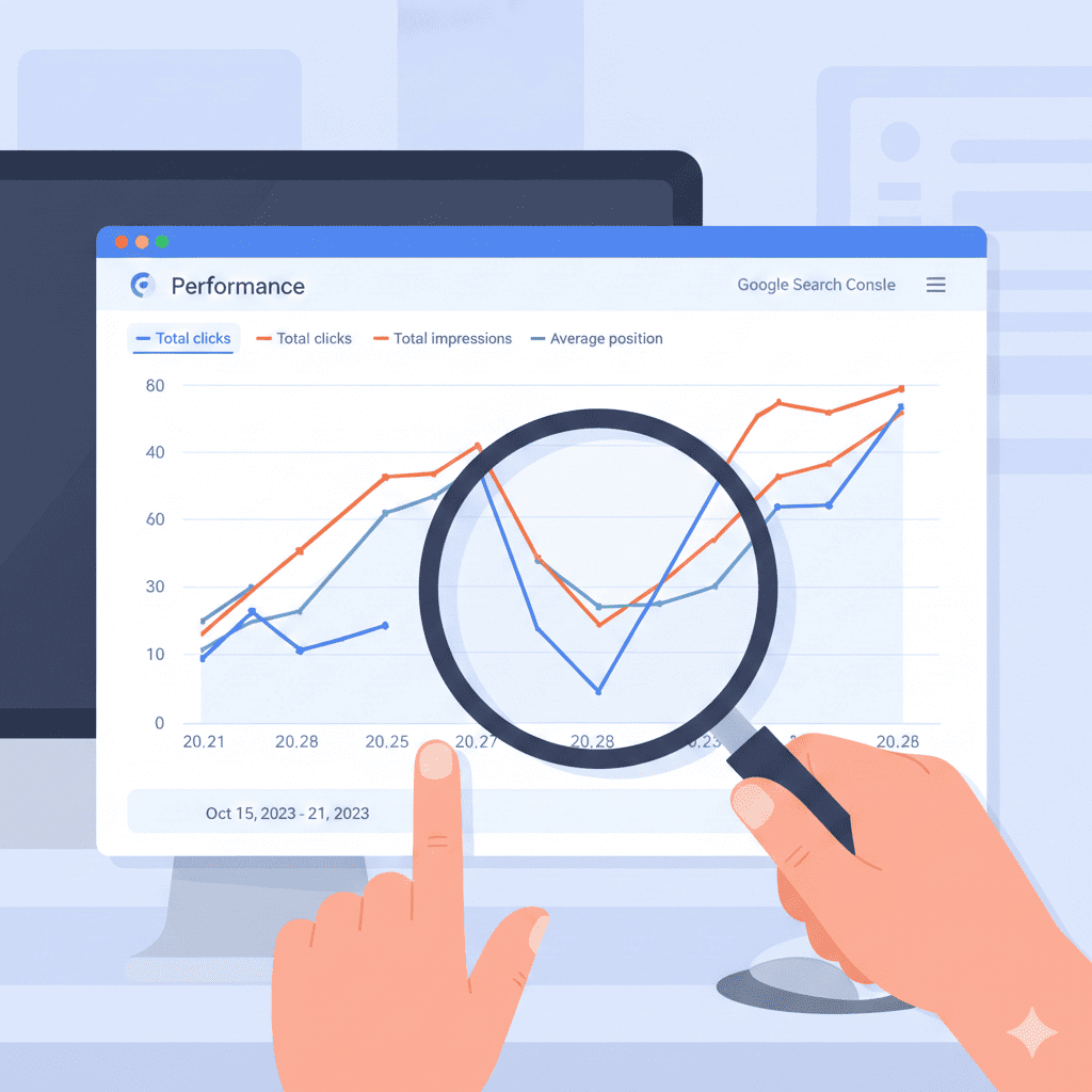 구글 서치 콘솔 데이터를 분석하여 업데이트할 글을 선정하는 모습