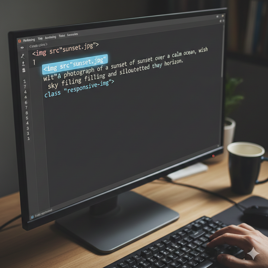 HTML <img> 태그 안에 alt 속성이 작성된 코드 화면