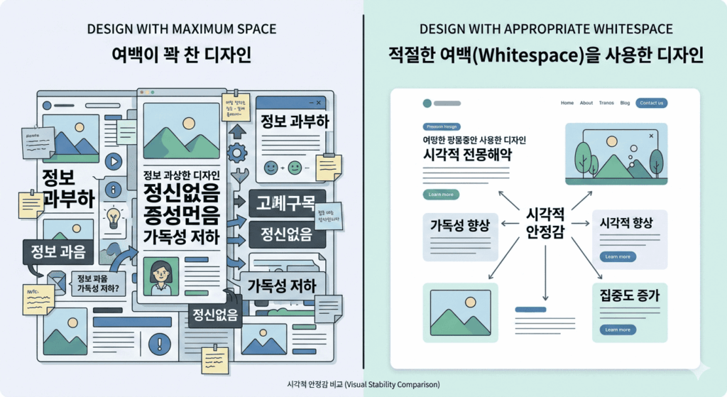디자인 레이아웃에서 여백의 유무에 따른 시각적 편안함 비교