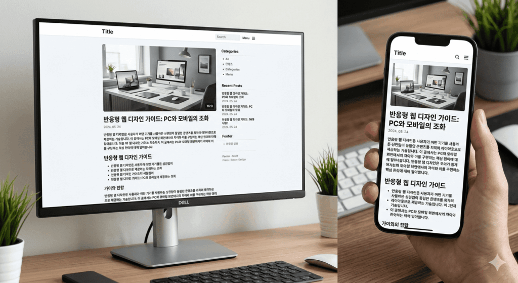 PC와 모바일 기기에서 가독성을 유지하는 반응형 레이아웃 예시