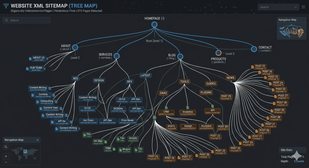 검색 엔진에 사이트 구조를 알려주는 XML 사이트맵 구조도